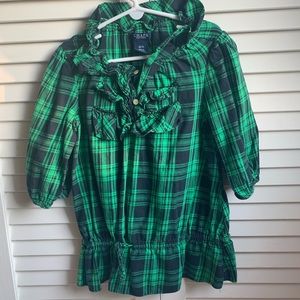 Chaps green tartan plaid flannel blouse size 7